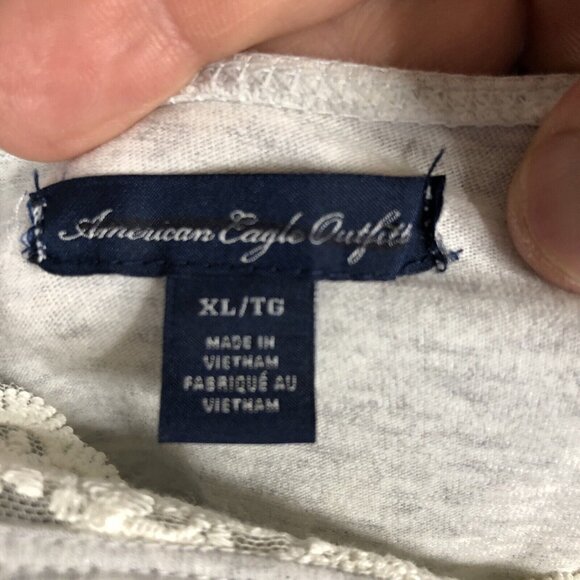 Y2K American Eagle Outfitter Cami Top Womens XL Gray Heather Babydoll Lace Trim - Picture 11 of 16